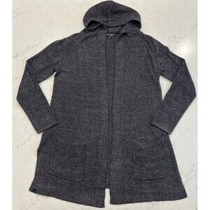 Barefoot Dreams SZ M‎ Cozy Chic Hooded Open Front Cardigan Sweater Gray Pockets